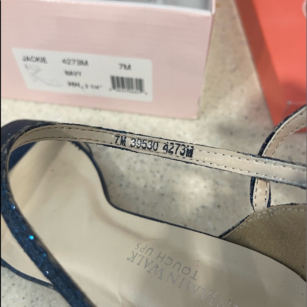 Touch Up Block Heeled Blue Shimmer Sandal - Picture 6 of 6